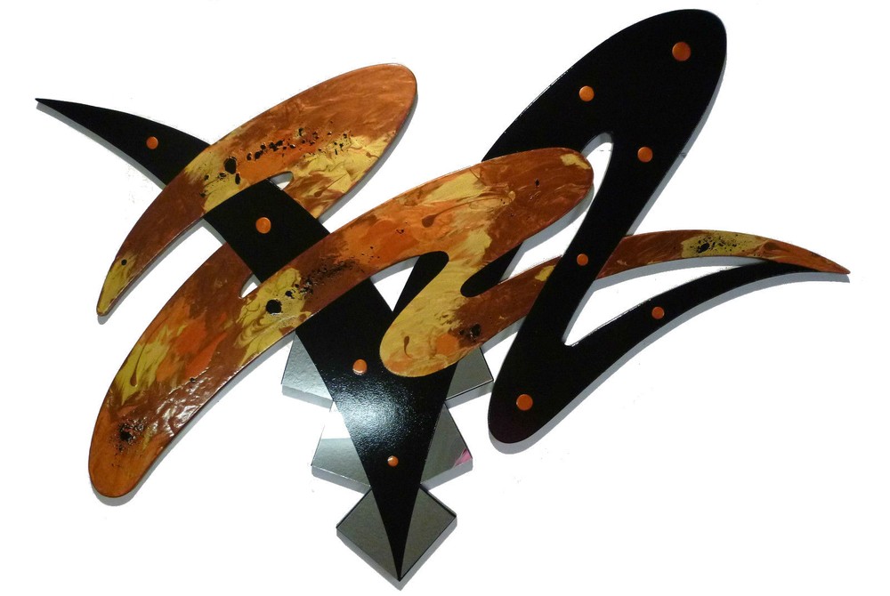 Unique Contemporary Abstract Art Wood Wall Sculpture with Mirrors 28x22 Art69-image