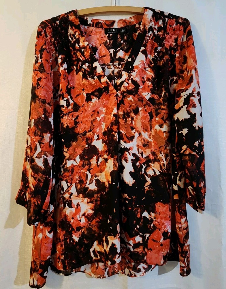 Women's Blouse Long Sleeve Semi Sheer Pullover Red Black Size Large