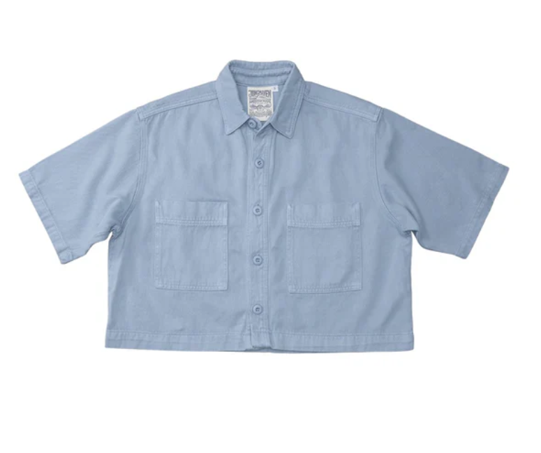 NWT Jungmaven Phinney Hemp Twill Boxy Cropped Shirt Rain Washed Blue Size Medium
