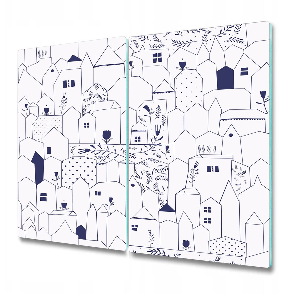 Glass Chopping Cutting Board Figure cities blue and white photo 2x30x52