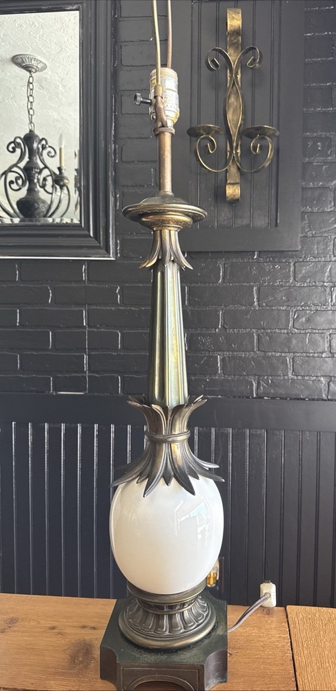 Stiffel Regency Ostrich Egg Brass Porcelain Vintage  Table Lamp