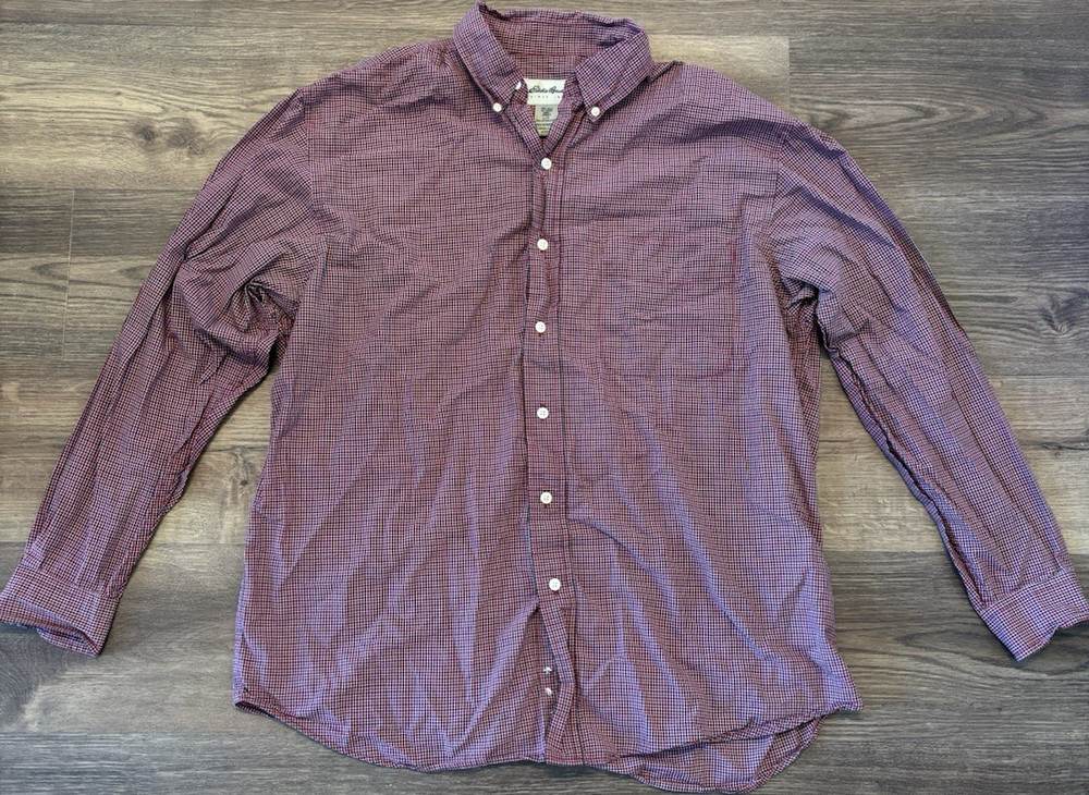 Vintage Eddie Bauer Men's Red Blue White Plaid Long Sleeve ButtonUp Shirt Size L