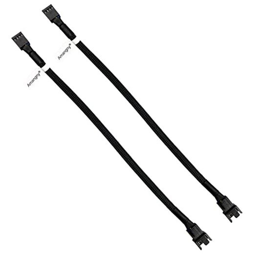 2-Pack 4 Pin PWM Fan Power Cable 10.2 Inches Black Sleeved PC Case Fan 1 to 1
