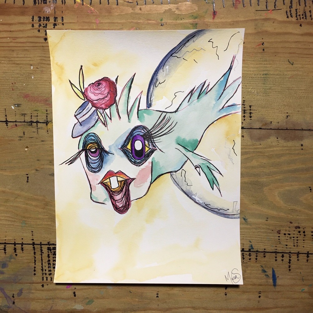 Maria Scalf Portrait Fish Abstract Street Graffiti  Modern Watercolor Art 9x12