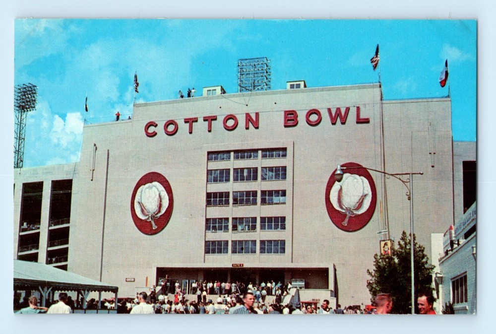 Vintage Cotton Bowl Dallas Texas Football Stadium Main Entrance Postcard NY Day C2