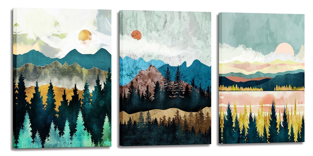 Abstract Wall Art Forest Mountain Watercolor Wall Paintings for Bathroom Decor-image