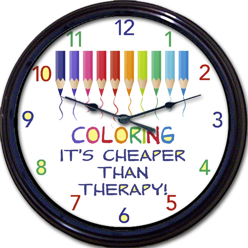 Coloring It's Cheaper Than Therapy! Wall Clock Crayons colored pencils art New