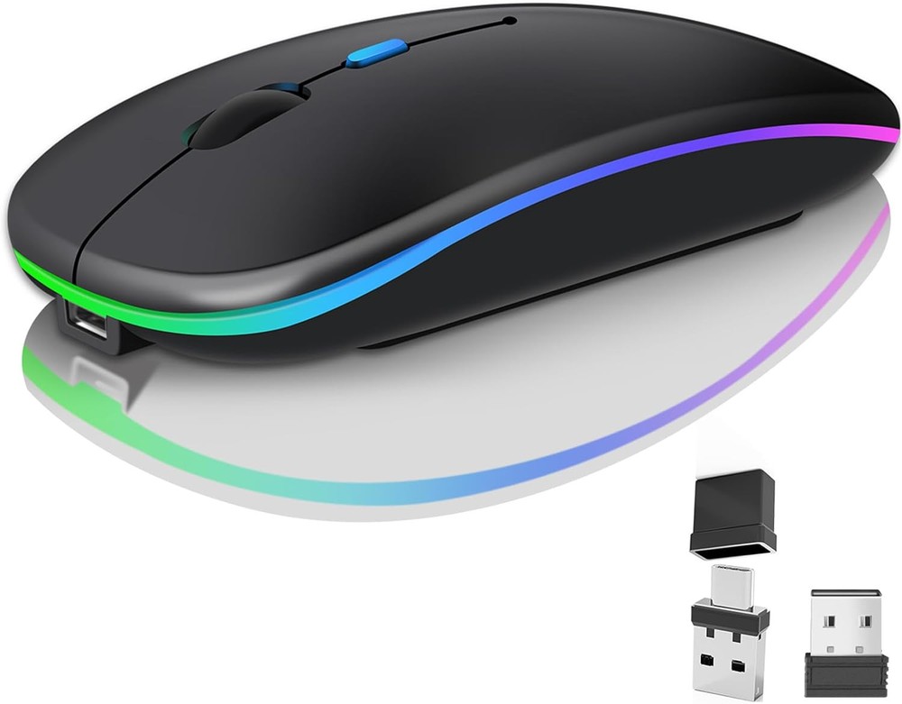 Wireless Rechargeable Bluetooth LED Mouse for Laptops in Sleek Black Design