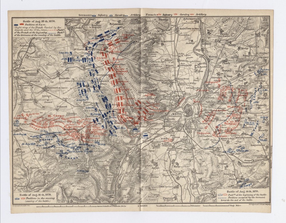 1911 ANTIQUE MAP OF SIEGE OF METZ 1870 LORRAINE / GERMANY FRANCE