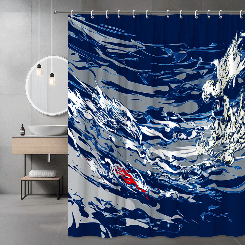 Blue Abstract Wave Shower Curtain Ocean Style Graphic