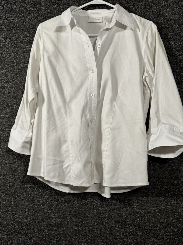 Liz Claiborne Womens Button Up Shirt Long Sleeve Collard White Size 6