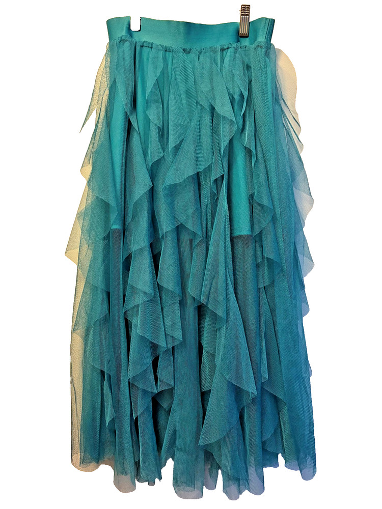 Women's Sincerely Jules Green Tulle Maxi Skirt Tiered Ruffle Mesh Elastic Waist