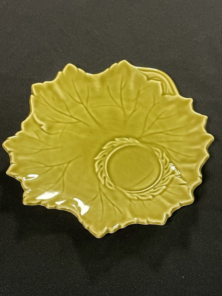 Vintage Woodfield by Steubenville Pottery Leaf Plate Yellow Green MCM
