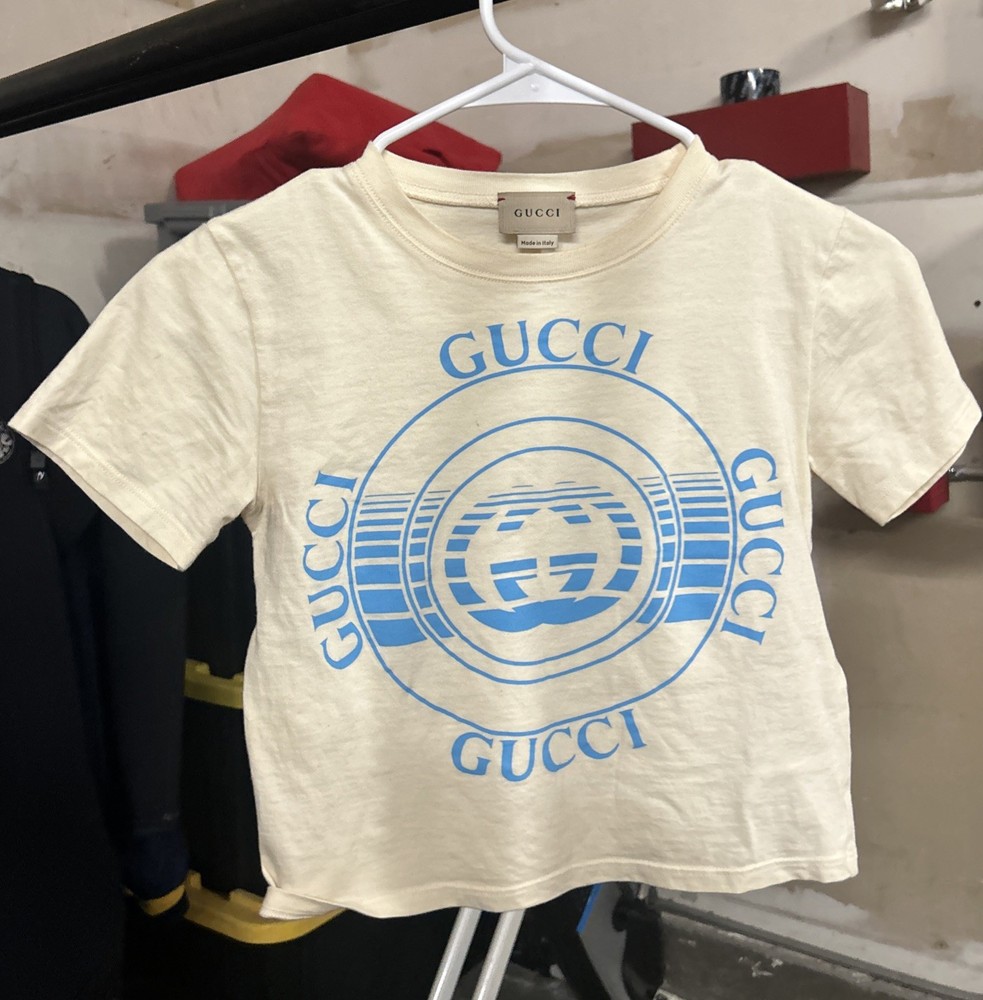 Gucci Beige/Blue Logo T-Shirt Size 4(110/56) Made In Italy