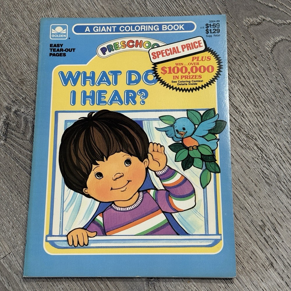 Vintage 1989 Giant Coloring Book PreSchool: What Do I Hear? Golden NOS READ