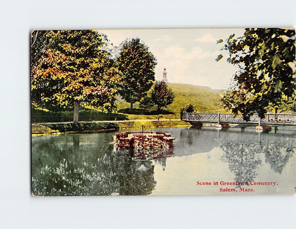 Postcard Scene in Greenlawn Cemetery Salem Massachusetts USA