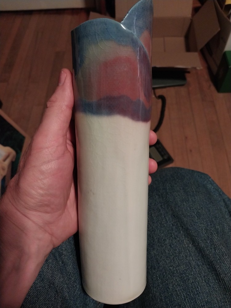 Handmade Studio Art Ceramic Stoneware Flower Vase Artist Signed Multicolor Glaze