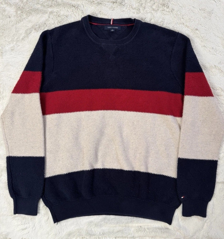 TOMMY HILFIGER Mens XL Block Color Crewneck Sweatshirt Knit Jumper
