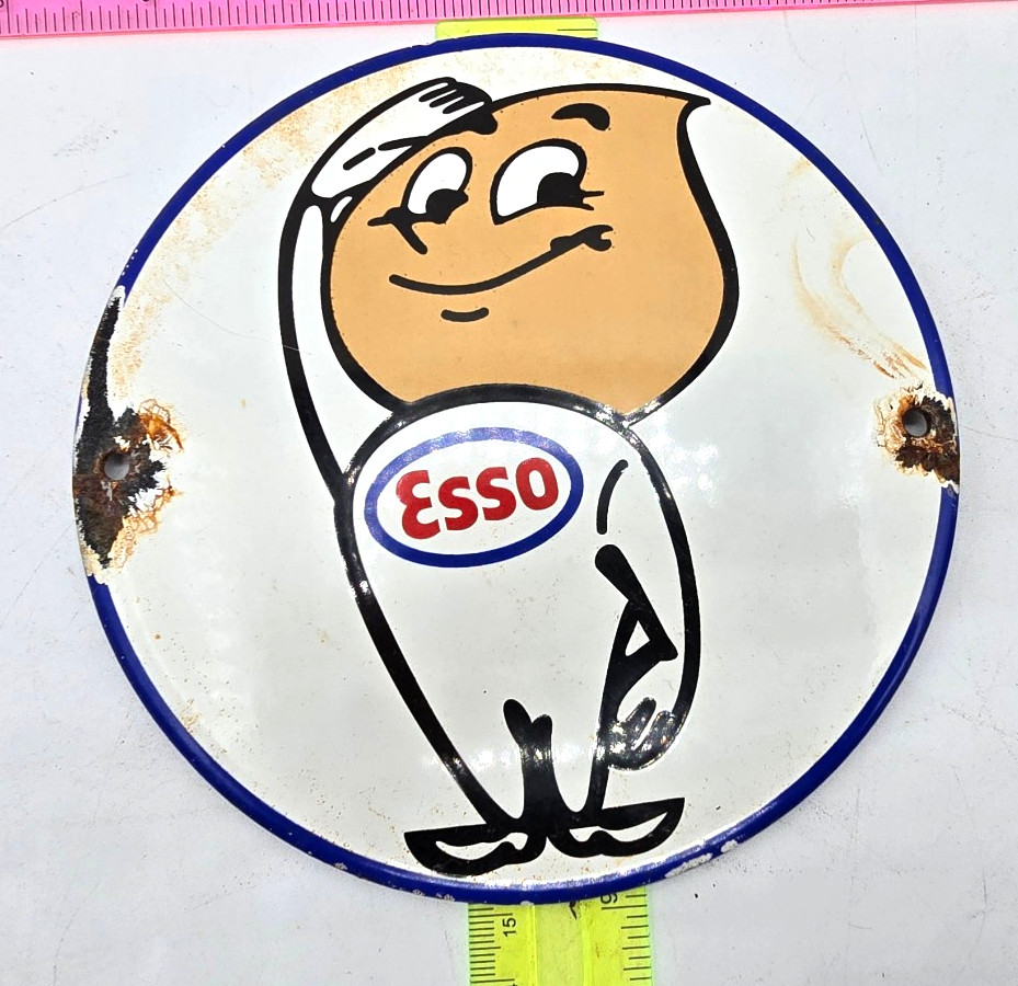 Vintage ESSO Gasoline Sign Motor Oil Gas Pump Porcelain Sign 6