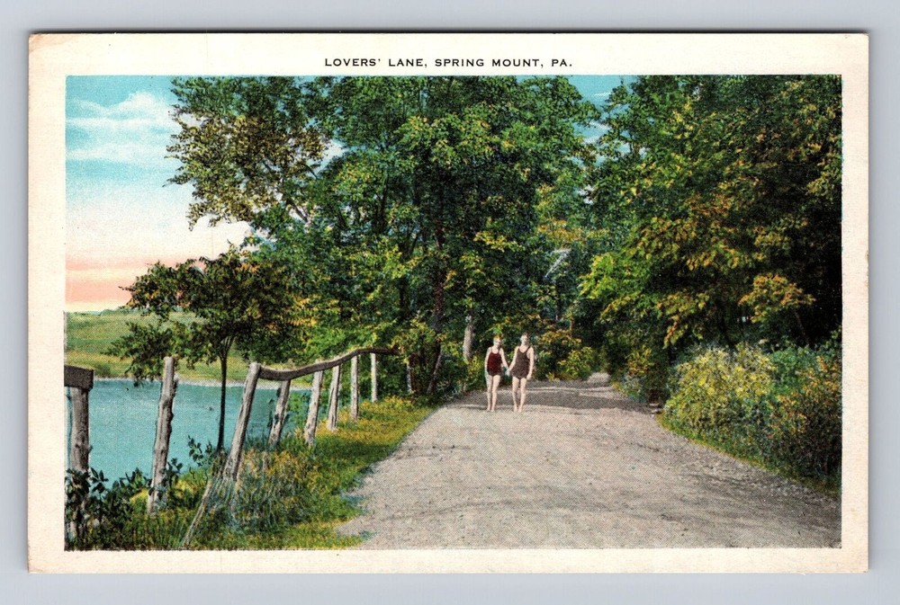 Spring Mount PA-Pennsylvania, Lovers Lane, Antique, Vintage Souvenir Postcard