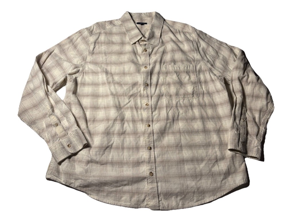 George Corduroy Plaid Long Sleeve Button Up Shirt Men Size 2XL Beige