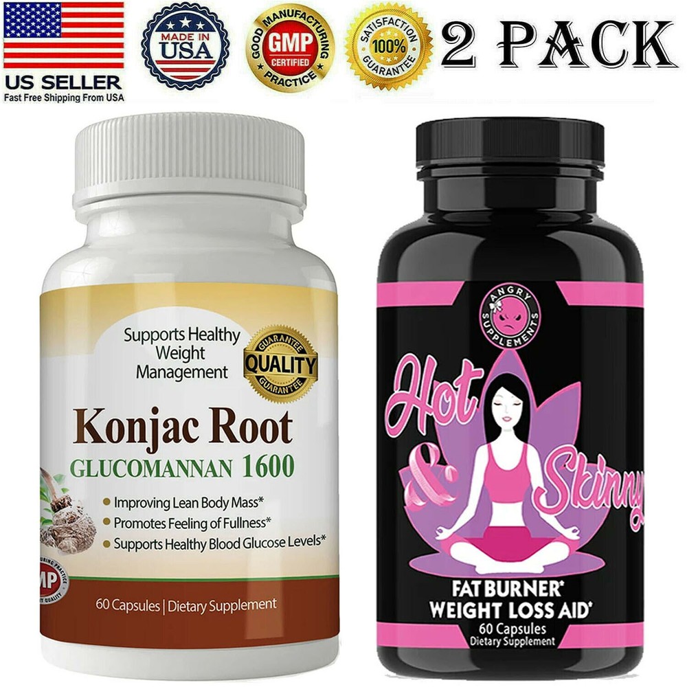 Glucomannan Konjac Root Pills Hot & Skinny Fat Burner Weight Loss Capsules 2pk