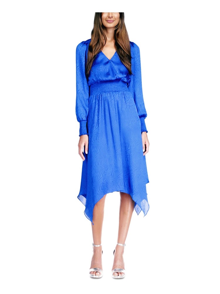 MICHAEL MICHAEL KORS Womens Blue Handkerchief Hem Midi Dress Petites P\M
