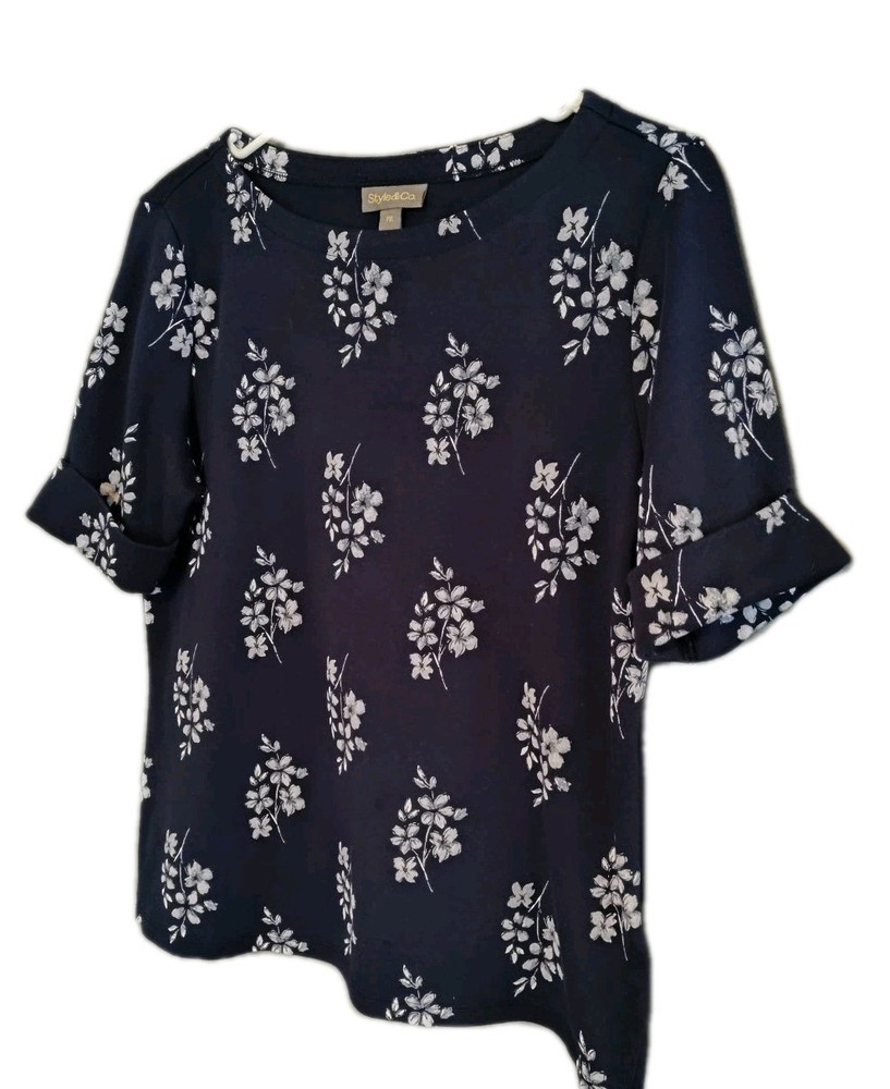 style co top short sleeve, Dark Blue Floral, PXL