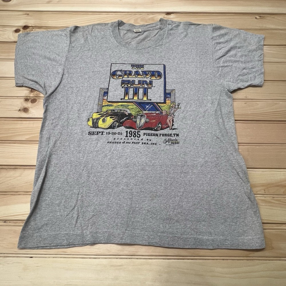Vintage 1985 Grand Run III Pigeon Forge Hot Rod Dinner Car Art Shirt Size XL
