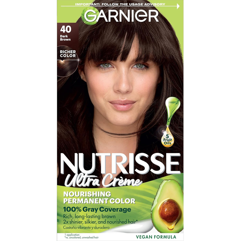 Garnier Nutrisse Ultra Crème Hair Color, Permanent Hair Dye with 100% Gray Cover