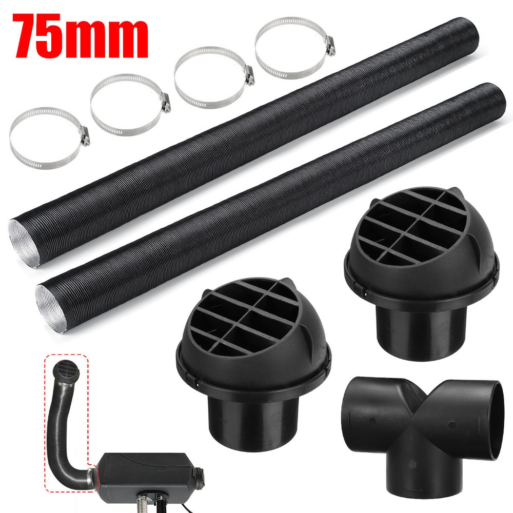 Universal 75mm Heater Pipe Duct + Warm Air Outlet + Hose Clip For Diesel Heater
