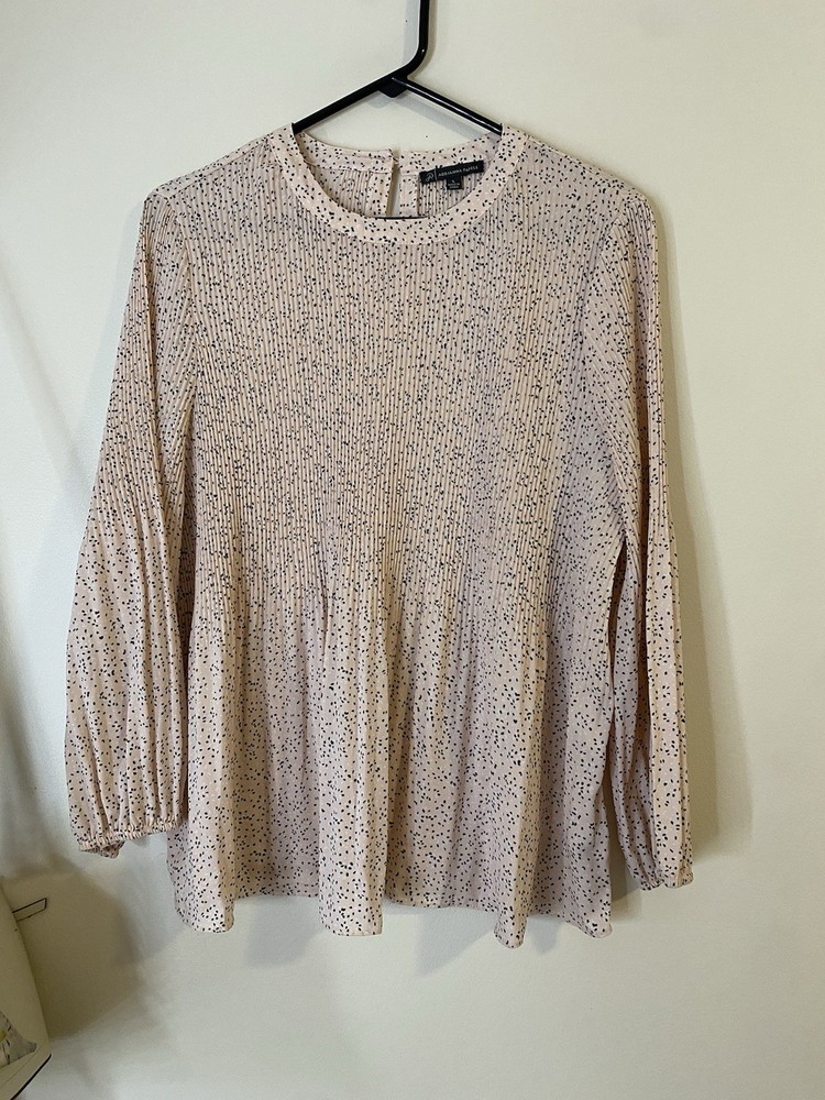 Adrianna Papell Women’s Pink Flowy Polka dot Long Sleeve Large Formal Top