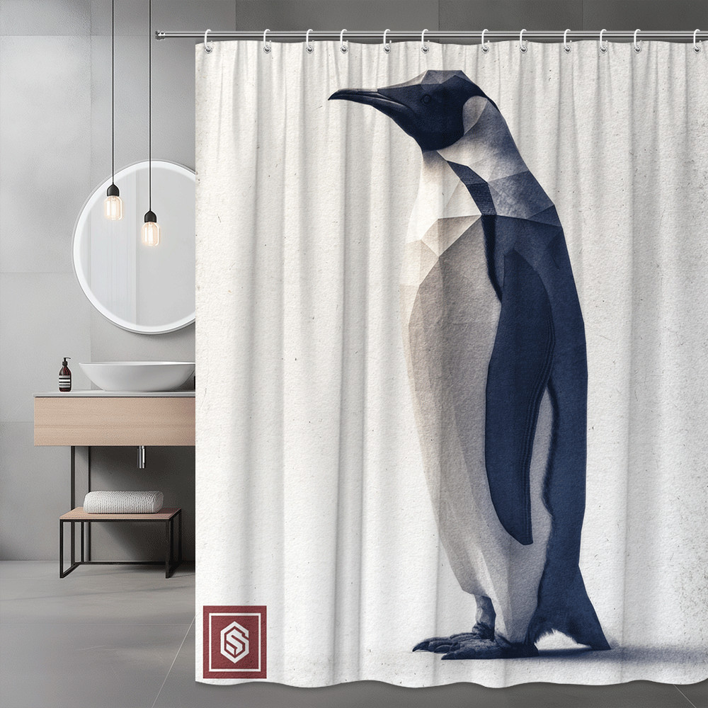Penguin Shower Curtain Black White Geometric Animal Print