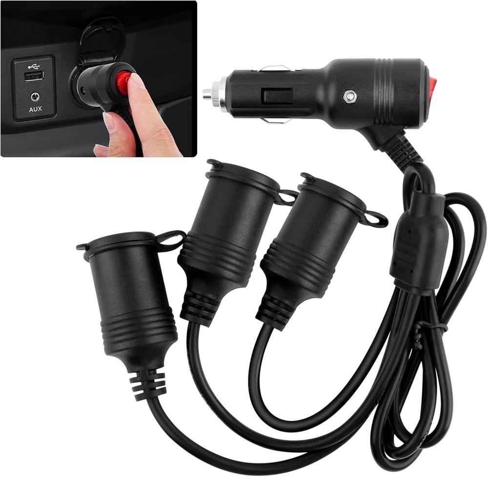 3Ft 1 to 3 Car Cigarette Lighter Extension Cord with Switch and Color: 1 Tuo 3