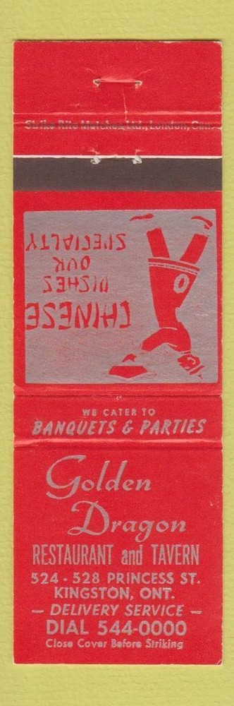 Golden Dragon Chinese Restaurant Matchbook Cover Kingston Ontario
