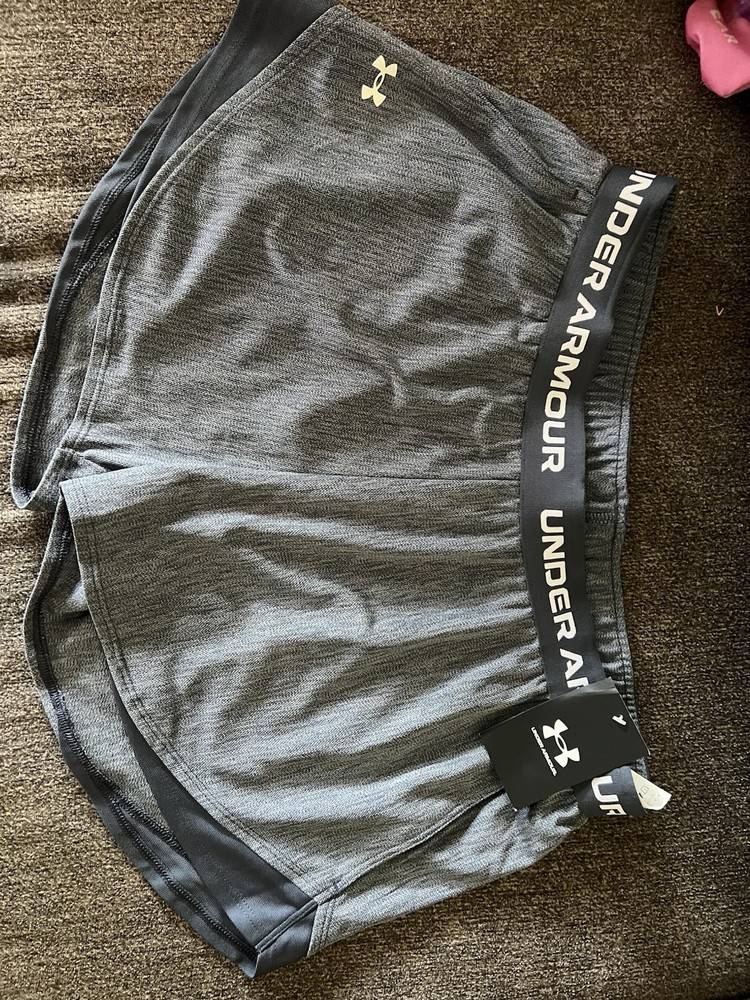 Under Armour Women's Gray/Black Athletic Knit Shorts S Stretch Pull-On Logo