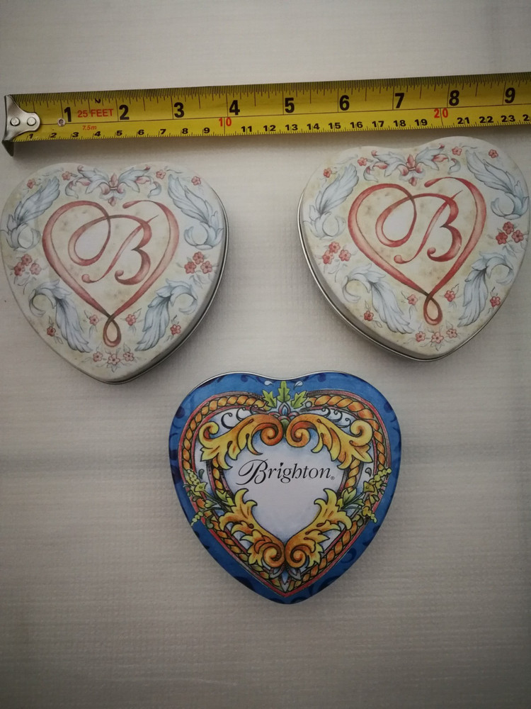 Brighton Heart Shaped Jewelry Trinket Gift Box Metal Tins Lot of 3 Empty