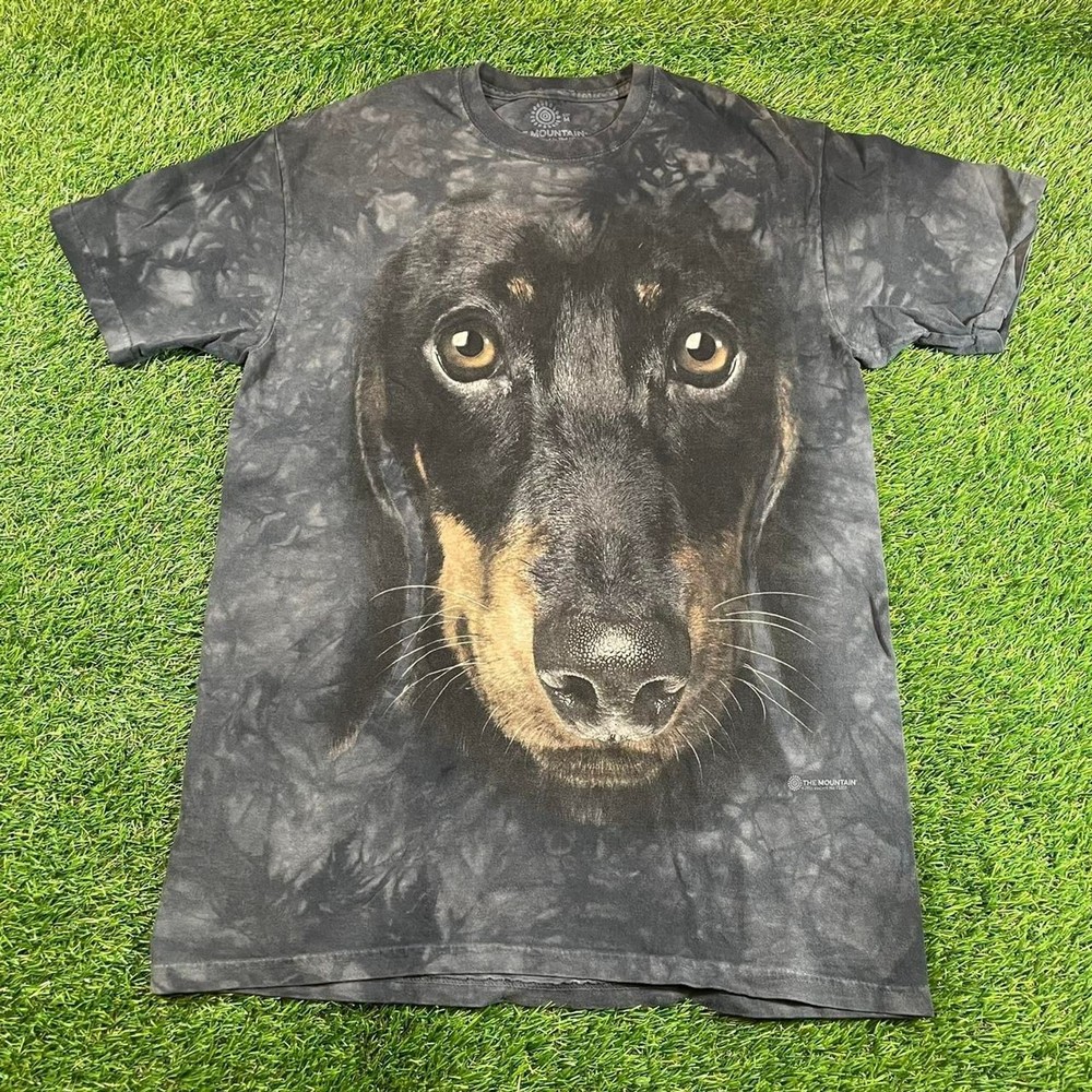 The Mountain black & grey tie dye Doberman Pinscher dog tee size medium