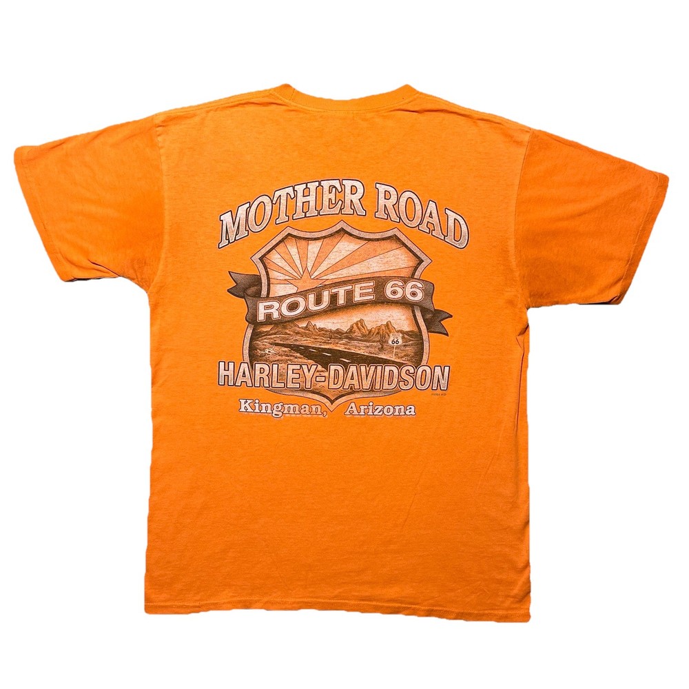 Harley Davidson 2010 Kingman Arizona T Shirt Large Orange Route 66 Graphic Tee