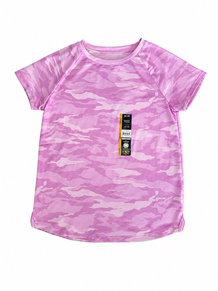 Athletic Works Girls Pink Camouflage Short Sleeve T-Shirt Size L (10-12)