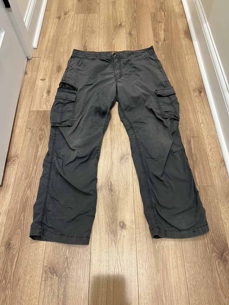 Carhartt Force Mens 38x32 Gray Relaxed Fit Cargo Outdoor Ripstop Work Pants FLAW