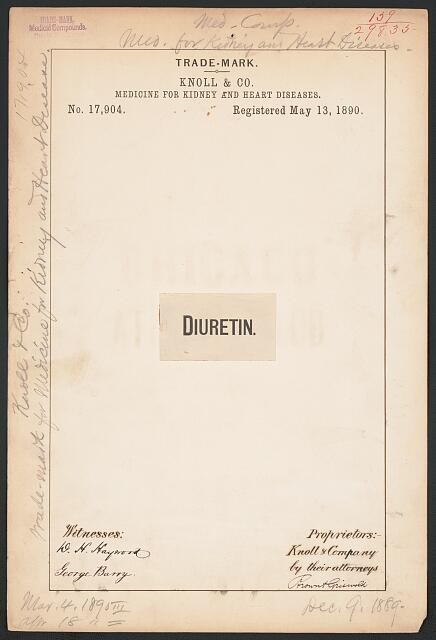 Photo:Knoll Co Diuretin Trademark Medicine Kidney Heart 1890 Register