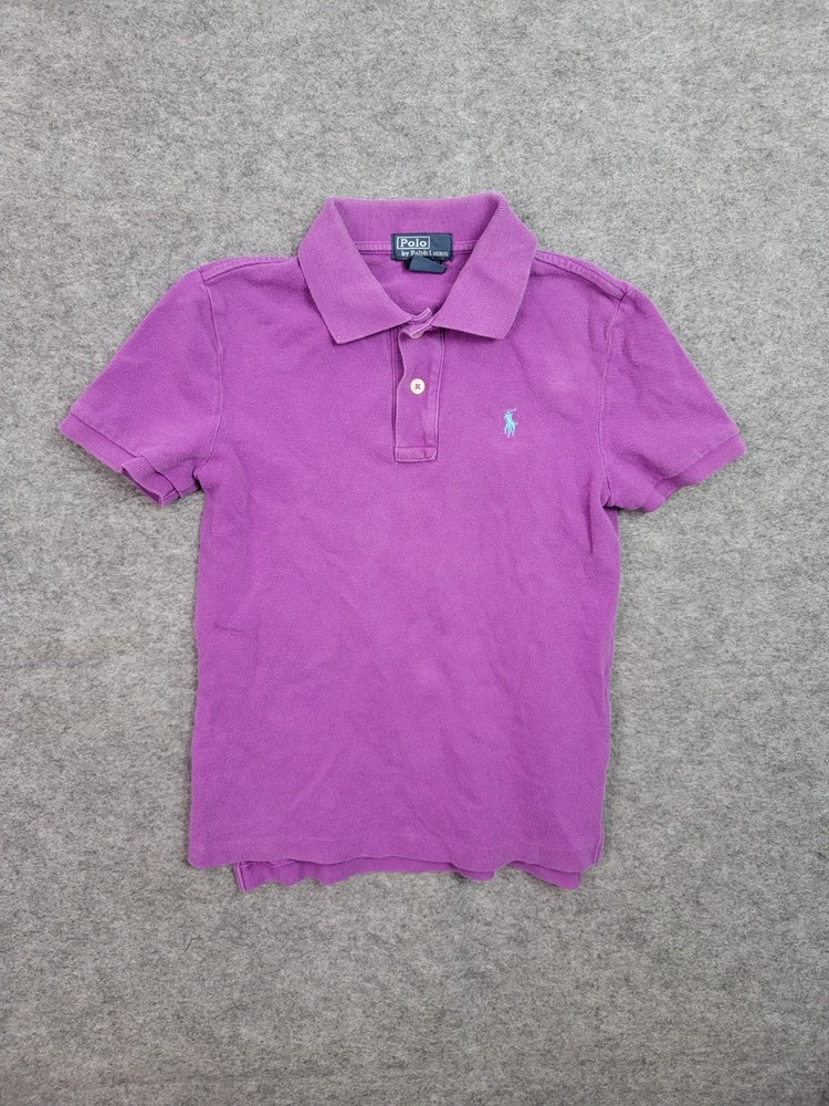 Polo Ralph Lauren Boys Purple Solid Short Sleeve Polo Shirt Logo Size 7