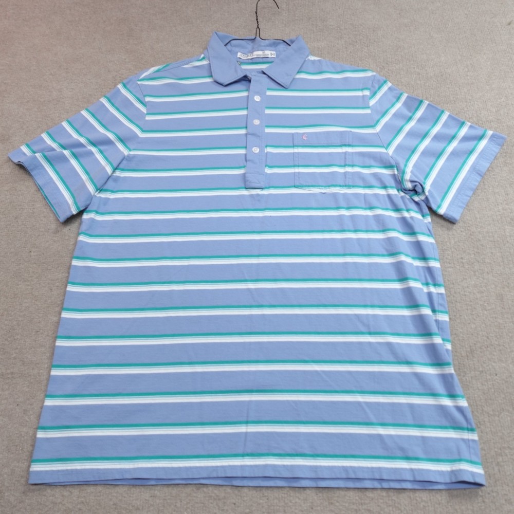 Criquet Polo Shirt XL Blue Striped Organic Cotton Embroidered