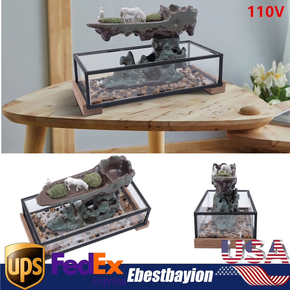 Desktop Rockery Waterfall Fountain with Aquariums & Stones for Home or Office Decor