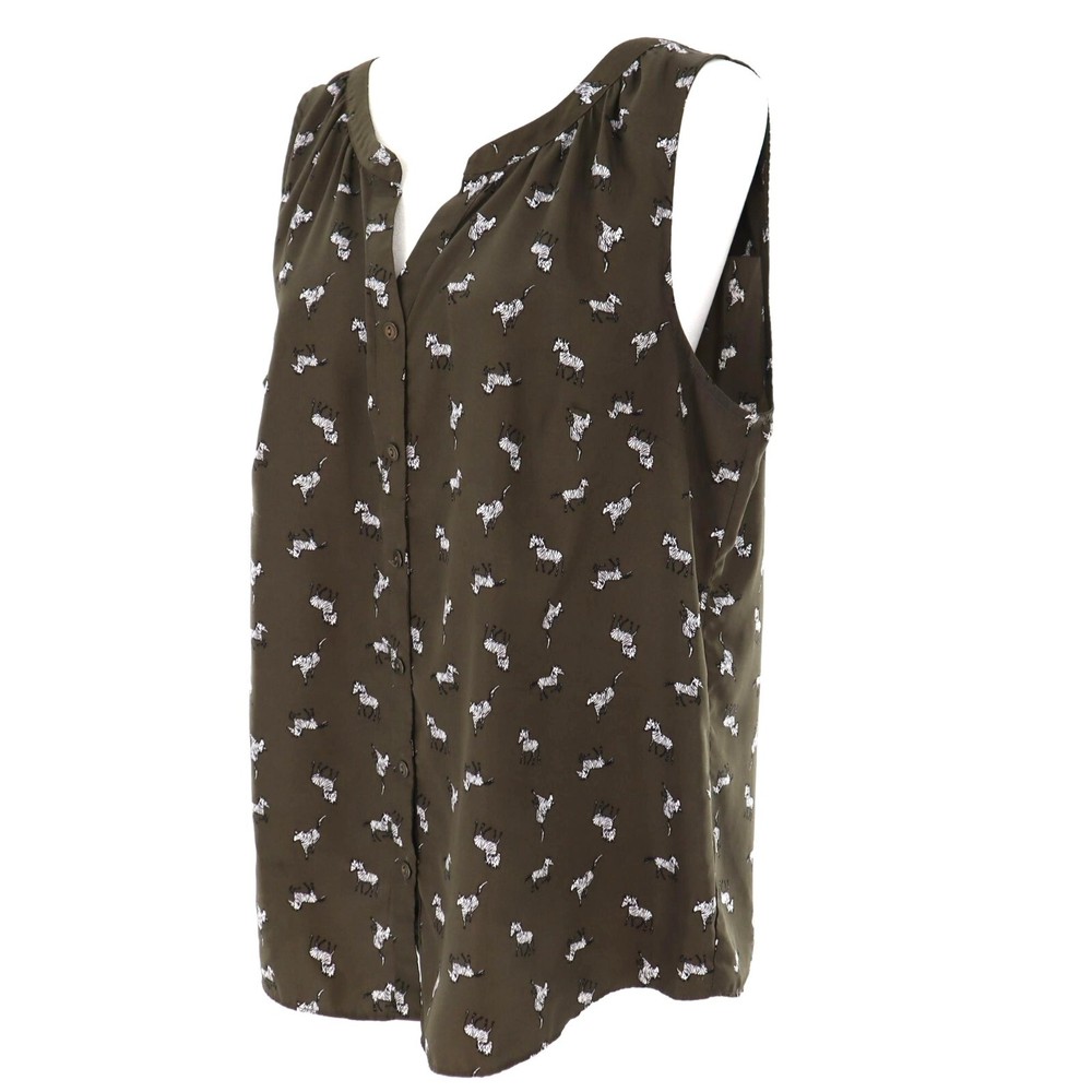 Croft & Barrow Animal Print Blouse Women XL Olive Green Career Workwear Polished
