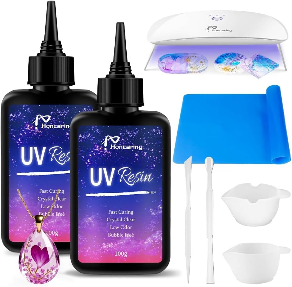 200g UV Resin Kit with UV Light for Jewelry Making and DIY Crafts