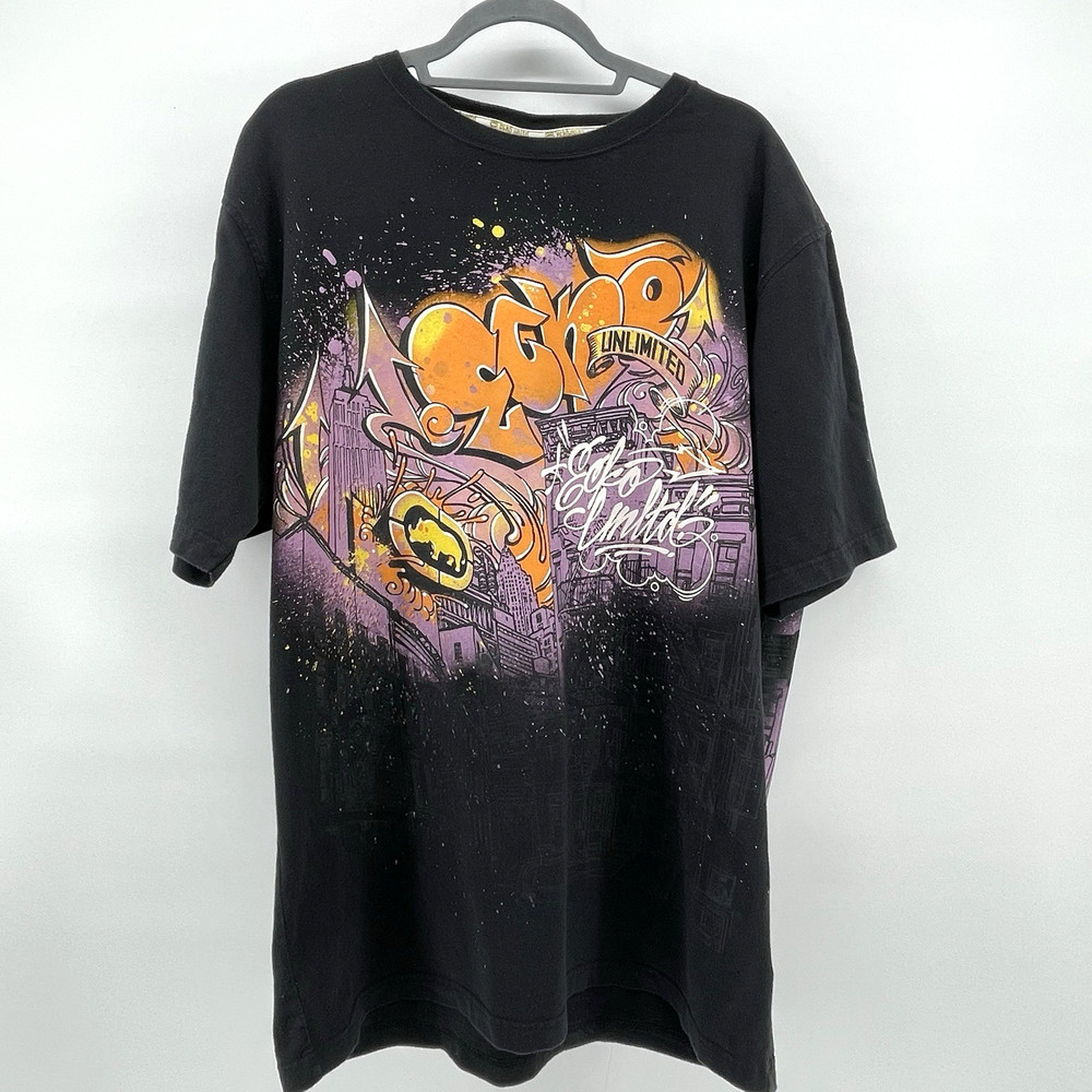 Ecko Unltd Mens 2XL Black Graphic T Shirt Graffiti Hip Hop Streetwear