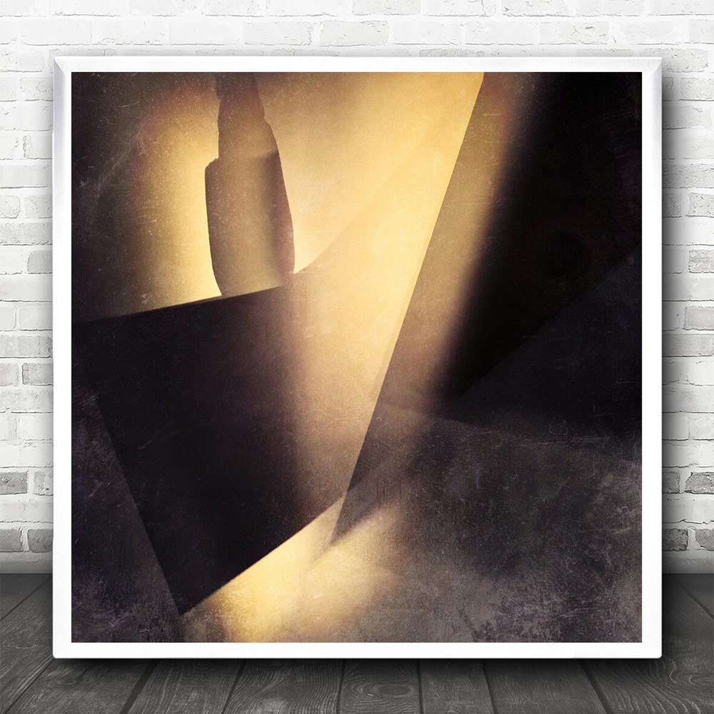 Multiple Exposure Shadow Shapes Golden Grey Square Wall Art Print