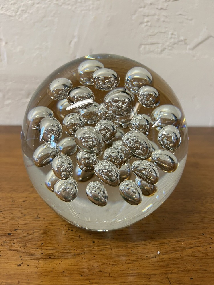 Large Clear Bubble Glass Sphere Orb Ball Heavy Gorgeous Paperweight 5” 5lbs 10oz